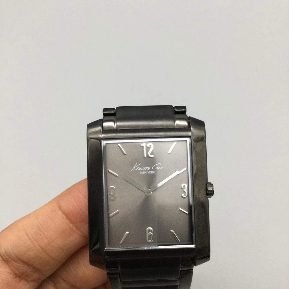 Kenneth Cole Mens Watch 33mm Tank Gunmetal Stainless KC3757 New Battery 7.75